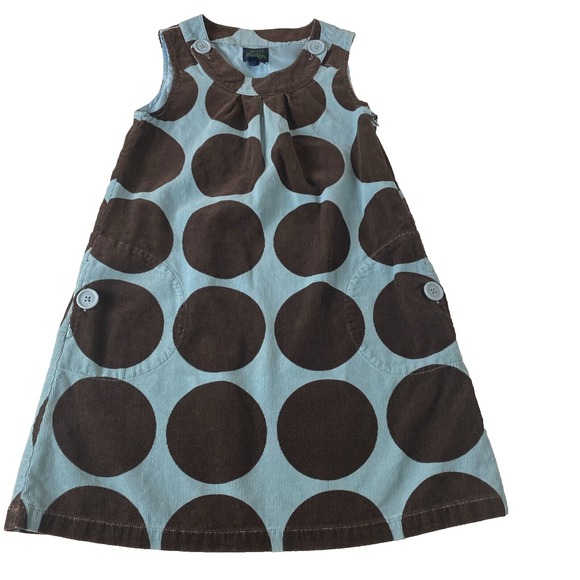 Mini Boden Blue & Brown Polka Dot Mod Corduroy Jumper Dress 9-10 years old - Picture 1 of 14